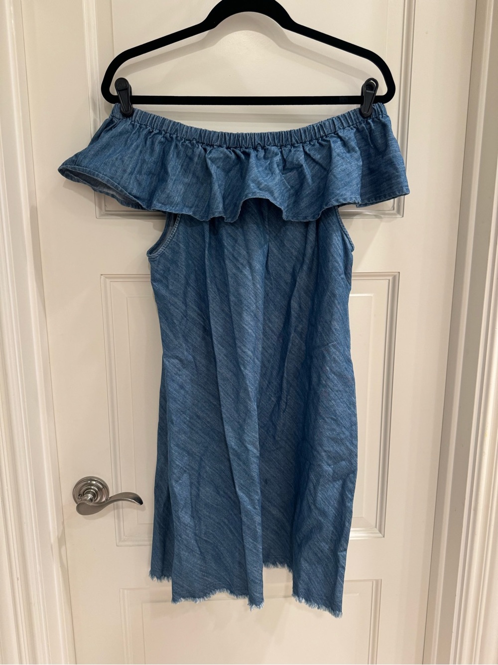 Central Park West Blue Off-Shoulder Ruffle Mini Dress